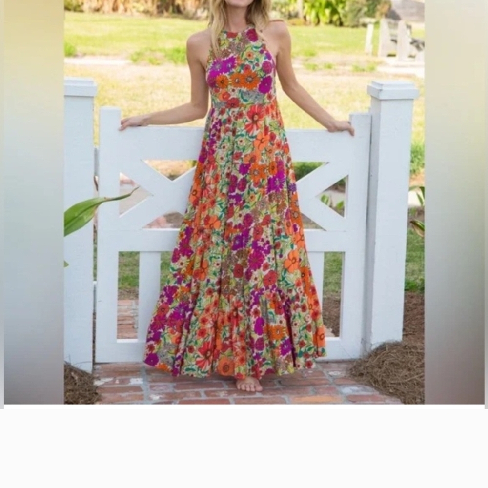 NATURAL LIFE Vibrant Floral Maxi Dress - Orange and Purple